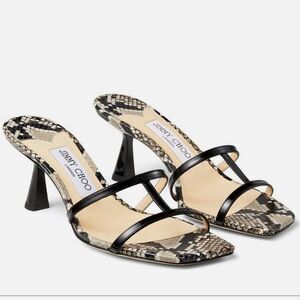 Jimmy Choo Ria Square-Toe Snakeskin-Embossed Leather Mules Size 10
